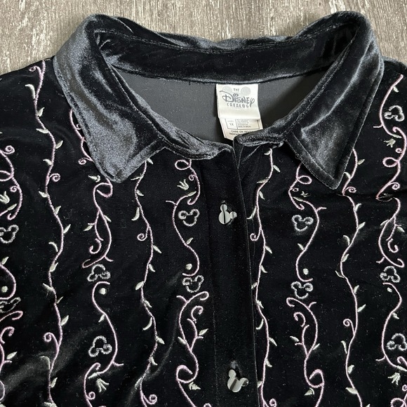 Disney Tops - Vintage Disney Catalog Shirt Womens 1X Black Velour Mickey Button Embroidered